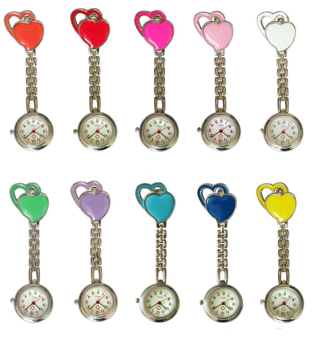 Two hearts shaped Fob metal nurse watch NS1028-2